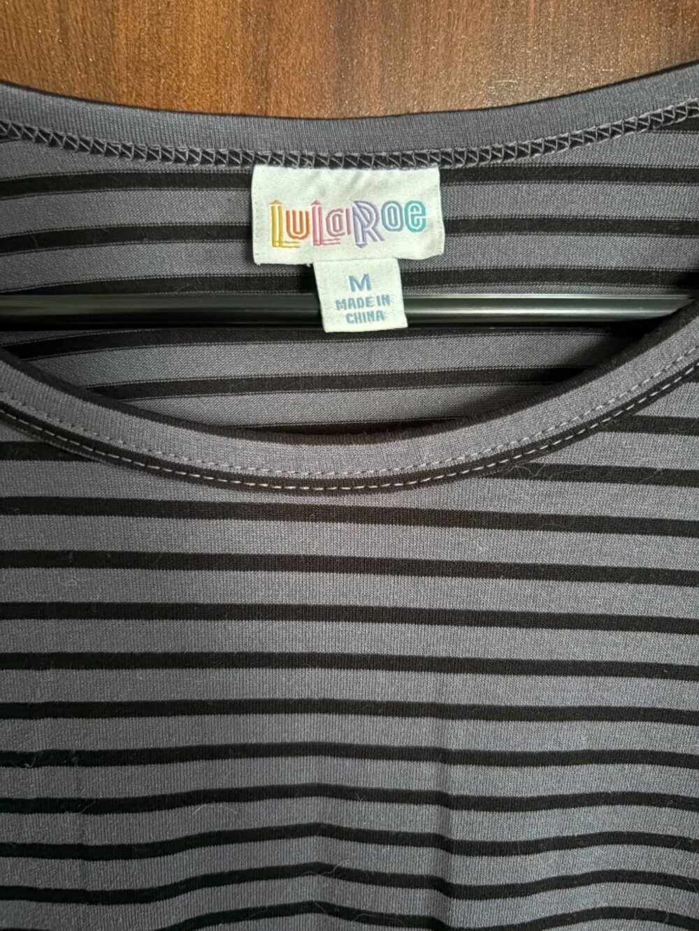 Luleroe Grey/Black Striped Tee Dress, Size M (Fits like XL) - Picture 4 of 4